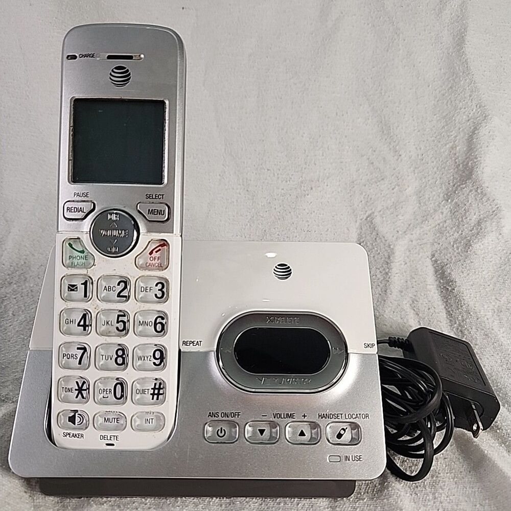 Telephone Genuine AT&T EL52303 Cordless Handset Answering System Silver & White